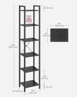 VASAGLE 6-Tier Tall Bookshelf, Narrow Bookcase with Steel Frame, Skinny Book Shelf for Living Room, Home Office, Study, 11.8 x 15.7 x 73.8 Inches, Industrial Style, Ebony Black and Black ULLS101B56 VASAGLE