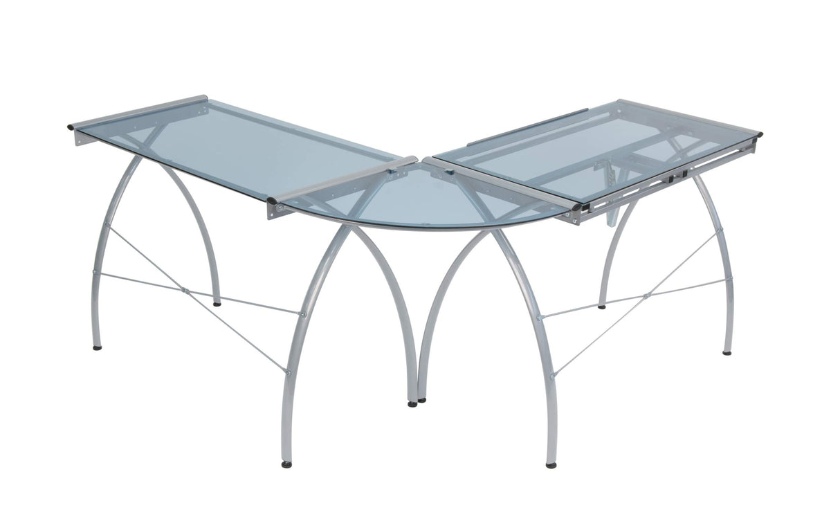 SD STUDIO DESIGNS Futura LS WorkCenter with Tilt Top Adjustable Drafting Table Craft Table Drawing Desk Hobby Table Writing Desk Studio Desk, Silver / Blue Glass SD STUDIO DESIGNS