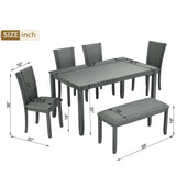Trygoal Dining Table Set for 6, Farmhouse 6 Piece Dining Room Table Set with Rectangular Table, 4 Upholstered Backrest Chairs and Bench, Counter Height Kitchen Sets with Warm Woodgrain Finish, Gray Trygoal