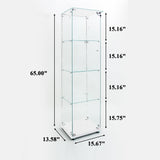 nifoti 4-Shelf Glass Display Cabinet with LED Lights Strip and Lock, Curio Cabinets Display Case with Casters and 1 Door, Tempered Glass Display Showcase for Living Room,Exhibition Hall - White nifoti