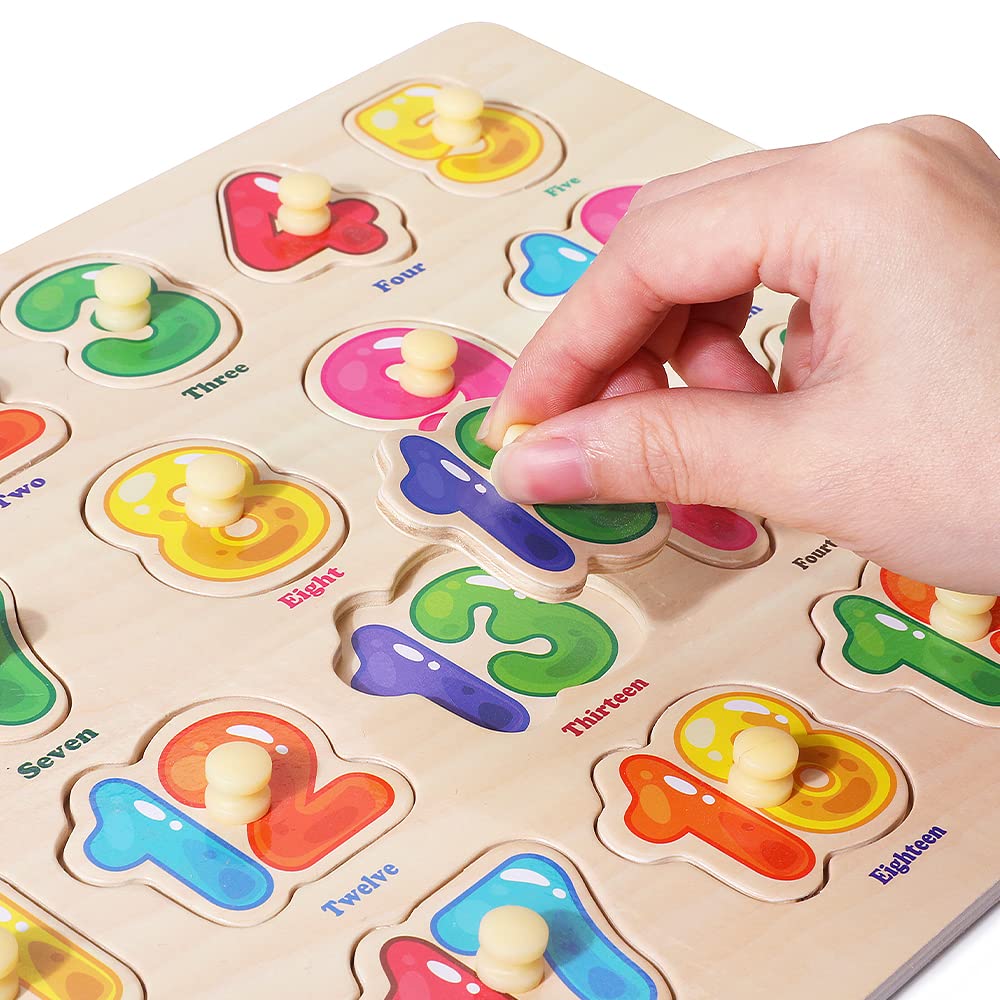 GRINNNIE Wooden Peg Puzzle for Toddlers, 6 Pack Toddler Puzzles Set for 3 4 5 Years Old (Alphabet Number Shape Animal Dinosaur Vehicle), Preschool Education Learning Puzzle Toys for Girls and Boys GR GRINNNIE