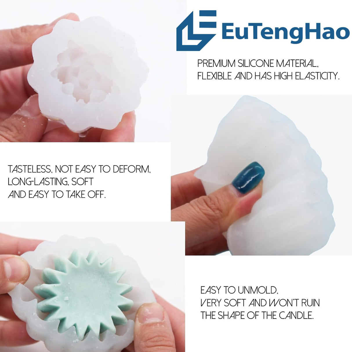 EuTengHao Succulent Silicone Molds, 3D Flower Resin Mold for Candle Soap Cake Decoration Making, Plant Flower Wax Scented Candle Soap Silicone Molds (10Pcs) EuTengHao