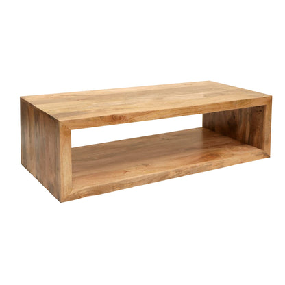 The Urban Port 58-Inch Cube Shape Mango Wood Coffee Table with Open Bottom Shelf - WoodArtSupply