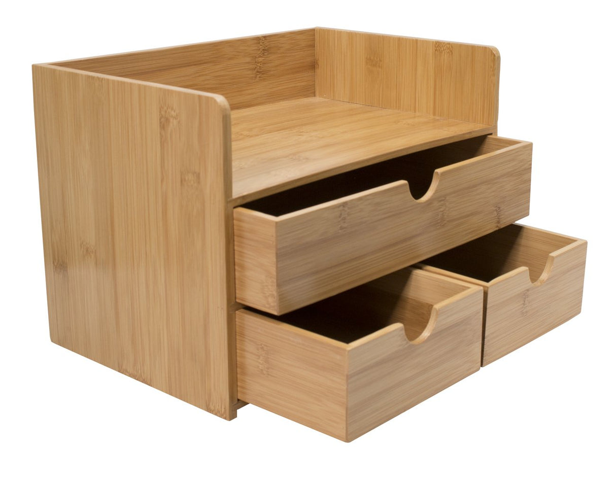 Sorbus 3-Tier Bamboo Desk Organizer with Drawers and Shelf for Stylish Workspace Storage Sorbus