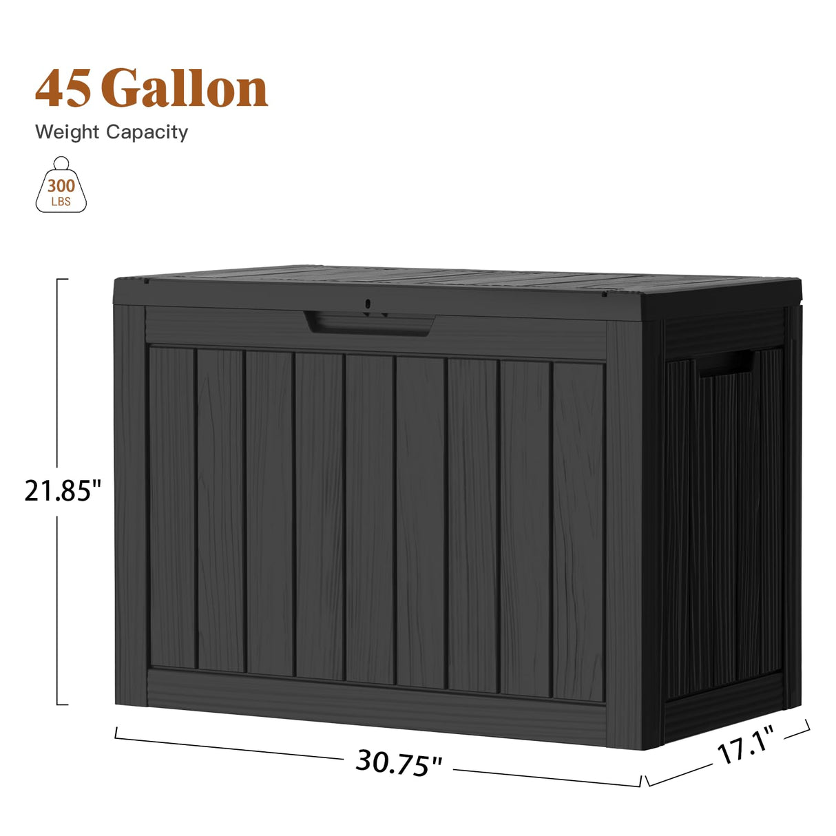 Treillage Tale Outdoor Storage Deck Box, 45 Gallon Outside Storage Box Waterproof Deck Box, Lockable Patio Storage Box UV-Resistant for Garden Furniture, Black Treillage Tale