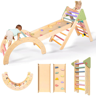 aiwo Pikler Triangle Set 7in1 Montessori Toddler Climbing Toys Indoor, Climbing Toys for Toddlers 1-3 Inside, Baby Climbing Gym Toddler Climber Indoor Playground