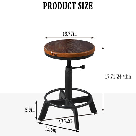 BOKKOLIK Set of 2-Industrial Bar Stool-Rustic Counter Height Chairs for Kitchen Island-Farmhouse Swivel Wooden Seat- Adjustable 17.7-24inch BOKKOLIK