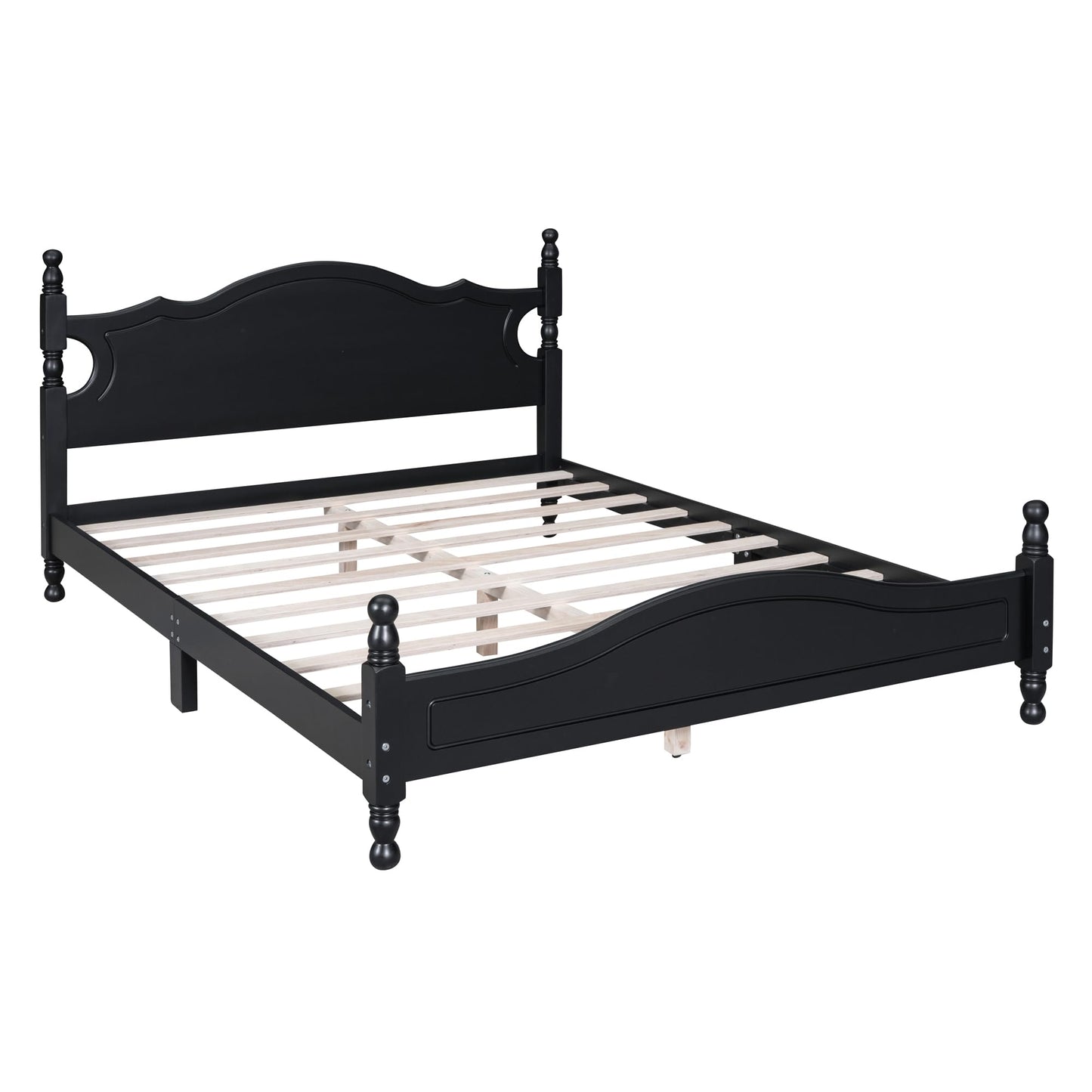 Harper & Bright Designs Retro Style Queen Size Platform Bed Frame with Sturdy Headboard in Black - WoodArtSupply