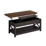 ChooChoo 2-Piece Living Room Table Set - Includes TV Stand with Storage for 75" TV, Lift-top Coffee Table with Storage and Hidden Compartment, Black & Espresso ChooChoo