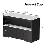 PAKASEPT 43'' Modern Kitchen Island with Storage,Island Table with LED Lights & Cabinet for Kitchen,Imitation Marble Large Dining Table for 4,Dining Room,Living Room,Home Bar,Black PAKASEPT