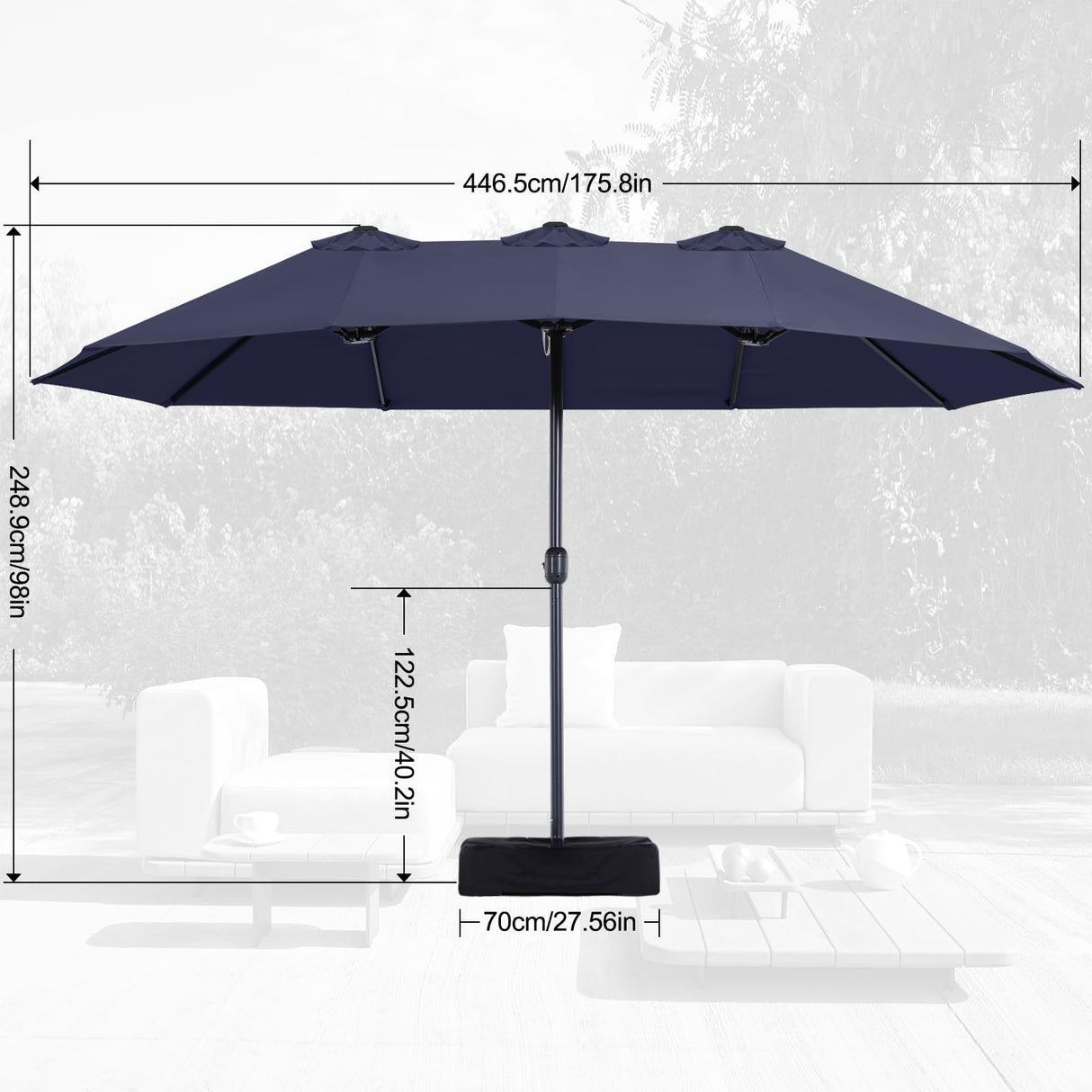 MASTERCANOPY Patio Outdoor Umbrella,15FT Double Sided Large Umbrella,Including Umbrella Base,Suitable For Garden,Pool Side,Deck,Navy Blue MASTERCANOPY
