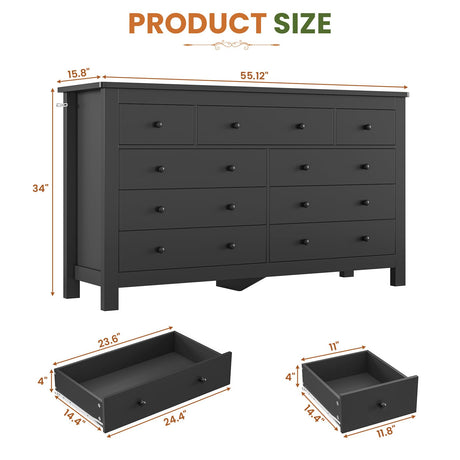 Hasuit Black Dresser for Bedroom with 9 Drawers, Modern 55.1" Long Dressers Chest of Drawer with Large Drawers, Large Capacity Storage Organizer Cabinet, Wide Dresser for Bedroom, Living Room, Hallway Hasuit