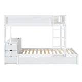 Ball & Cast Twin-Over-Twin Bunk Bed with Twin Size Trundle,Solid Wood Bedframe W/Desk & Drawers,USB,Space Saving,Easy Assembly,Multifunctional Bedroom Furniture Set for Boys Girls Teens,White Ball & Cast