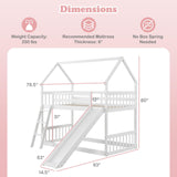 Giantex Wood Kids Bunk Bed with Slide & Ladder, Twin Over Twin House Bed with Full-Length Guardrails, Montessori Floor Bunk Bed Frame for Kids Teens Girls Boys, No Box Spring Needed, White Giantex
