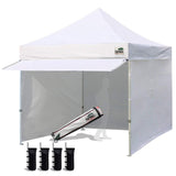 Eurmax USA 10 x 10 Pop up Canopy Commercial Tent Outdoor Party Canopies with 4 Removable Zippered Sidewalls and Roller Bag Bonus 4 Canopy Sand Bags & 24 Squre Ft Extended Awning(White) Eurmax