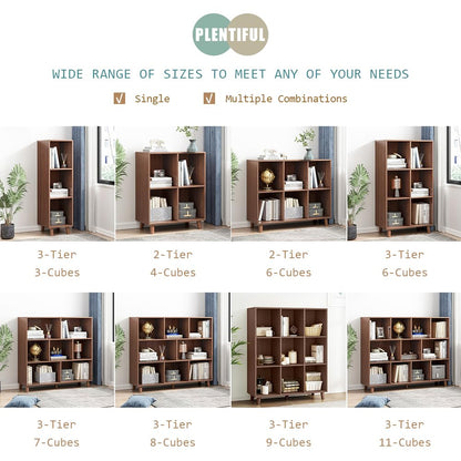 IOTXY 2-Tier Freestanding Wooden Cube Bookcase in Walnut - WoodArtSupply