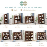 IOTXY Freestanding Open Cubes Bookcase - 2-Tier Floor Standing Wooden Storage Display Cabinet Organizer with Legs for Home Office, 6-Cubes Open Shelf Low Short Bookshelf, Walnut IOTXY