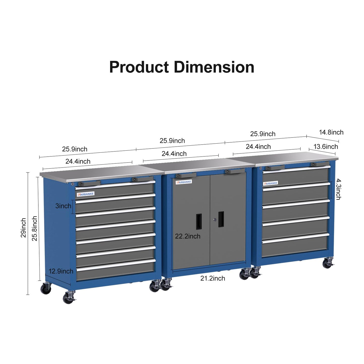 LARBANKE Combination Tool Cabinet,3 Different Types of Tool Cabinets with Connecting Buckle:5-Drawer/7-Drawer/Double-Door Tool Cabinet,Individually Usable,Large Rolling Tool Chest with Wheels - WoodArtSupply