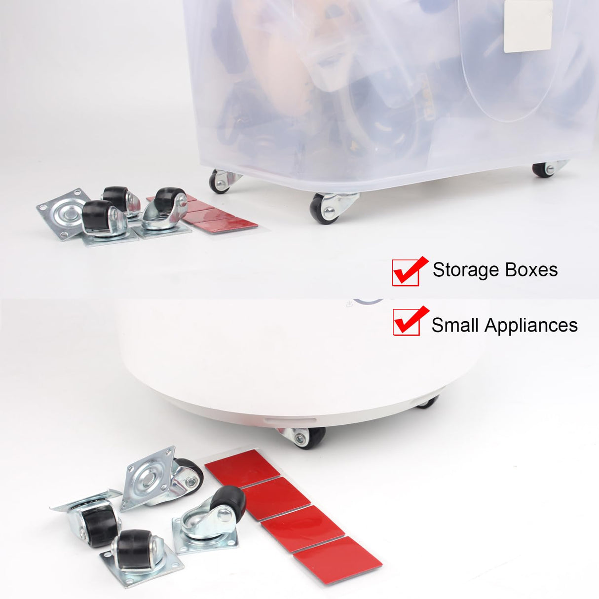 Luxinika Mini Caster Wheels 0.5 Inch Low Profile Swivel Small Casters, Steel Top Plate, Self Adhesive Little Nylon Rolling Wheels for Furniture, Small Appliances, Toy Cart Storage Box & Bins 8 Pack Luxinika