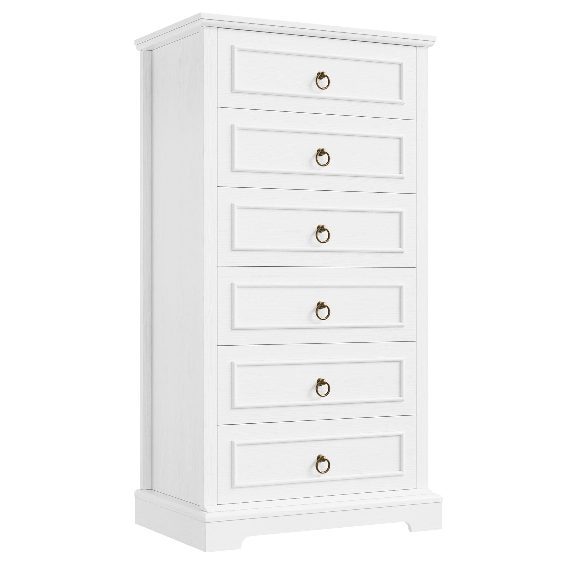 HOSTACK White Dresser for Bedroom, 52" Tall Dresser, Vertical 6 Drawer Dresser, Modern Farmhouse Chest of Drawers, Wood Closet Dresser Storage Dresser Chest for Living Room, Hallway, Entryway - WoodArtSupply