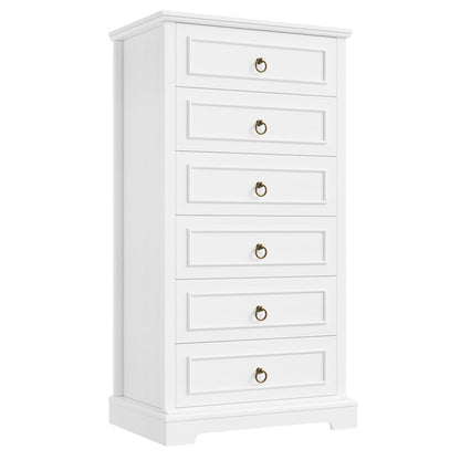 HOSTACK White Dresser for Bedroom, 52" Tall Dresser, Vertical 6 Drawer Dresser, Modern Farmhouse Chest of Drawers, Wood Closet Dresser Storage Dresser Chest for Living Room, Hallway, Entryway - WoodArtSupply