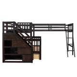 L Shaped Bunk Beds for 3, Triple Bunk Bed with Stairs and 3 Storage Drawers, Twin Over Full Bunk Bed with Twin Size Loft Bed attached, Wooden Bunk Bed Frame for Kids Teens Girls Boys - Espresso Harper & Bright Designs