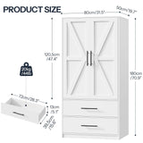 HOOBRO Armoire Wardrobe Closet with 2 Drawers, 70.9" Tall Wardrobe Cabinet with Hanging Rod, 2 Doors Bedroom Armoires, Farmhouse Clothing Storage Cabinet, Wooden Armoire for Bedroom, White HOOBRO