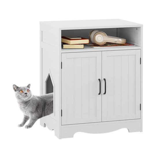 HOME BI Cat Litter Box Enclosure, Cat Litter Box Furniture Hidden, Cat Washroom Storage Bench, Pet Crate Furniture, Modern Wooden Cat Litter Cabinet, Cat Home, Kitty Hideaway, White - WoodArtSupply