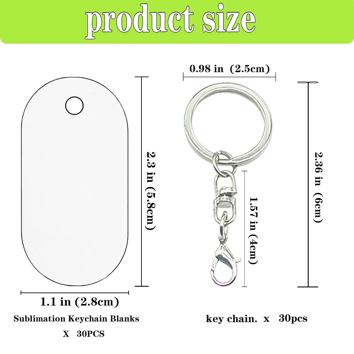 30pcs Metal Sublimation Keychain Blanks,Sublimation Blanks Bulk for Keychains,Double Sided Sublimation Ornament Blanks for Heat Press Printing,DIY Handmade Crafts Sublimation Keychains