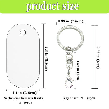 30pcs Metal Sublimation Keychain Blanks,Sublimation Blanks Bulk for Keychains,Double Sided Sublimation Ornament Blanks for Heat Press Printing,DIY Handmade Crafts Sublimation Keychains