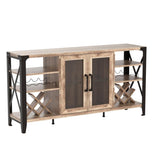 Vabches Rustic Oak Wine Bar Cabinet with LED Lights and Removable Racks for Home Living Room and Dining Room Vabches
