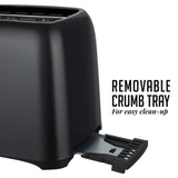 OVENTE Electric 2 Slice Toaster Machine with 6-Shade Toast Settings, 700W Power, Removable Crumb Tray and Compact Design Perfect for Toasting Bread, Bagels, Waffles and Puff Pastry, Black TP2210B OVENTE
