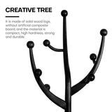 Heavy Duty Coat Rack Freestanding Wood Tree Rack with 8 Hooks, Unique Design Tree Branch-look, Premium Coat Tree Clothes Hanger Stand with Sphere Base for Entryway, Hallway, Bedroom-Load 160lbs Black Bekrvio
