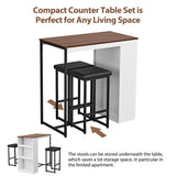 Panana Rustic 3-Piece Counter Height Dining Table Set with Stools and Storage Shelves Panana
