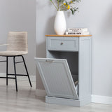 Tilt Out Trash Cabinet, Freestanding Wooden Kitchen Trash Recycling Cabinet with Drawer & Removable Cutting Board, Dog Proof Trash Can Cabinet, Grey Gitua