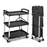 UNICOO® Heavy Duty 3-Tier Collapsible Rolling Cart, Folding Utility Cart, 550lbs Capacity, Lockable & Silent Wheels, Compact & Foldable, Easy Clean & Storage for Restaurant, Office, Garage (Black) UNICOO