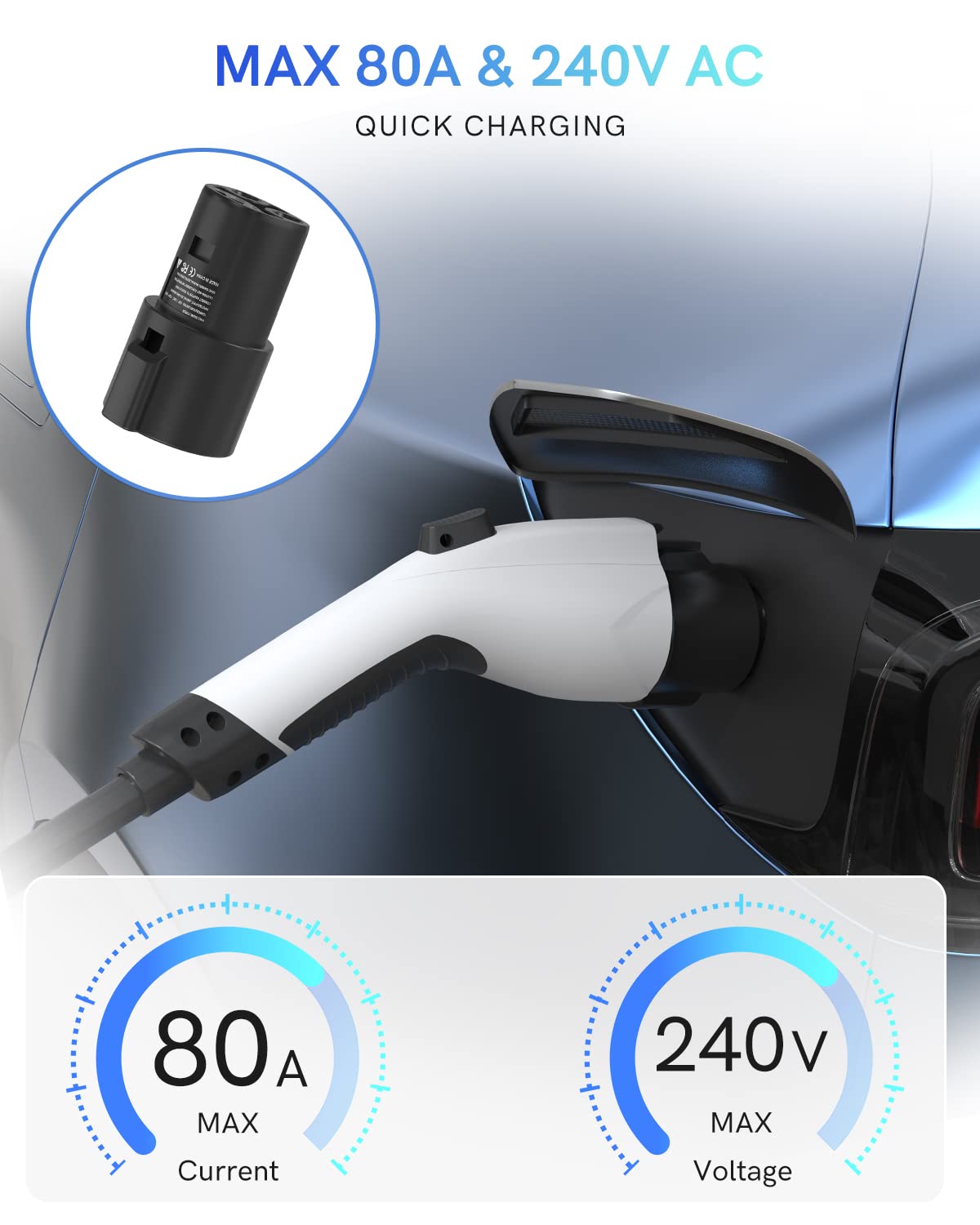 J1772 to Tesla Charger Adapter, 80amp 240v AC, NACS Charger Adapter for Tesla Model-3/Y/X/S, Mobile EV Adapter for Tesla Charger with Fast Charging (SAE J1772 Charging Adapter for Tesla Cars Only) SEGUMA