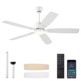 SUNMORY 52" Ceiling Fans with Lights, Smart Ceiling Fan with APP and Remote Control, Reversible DC Motor, Noiseless, Stepless Dimmable, Modern Ceiling Fan for Indoor/Outdoor Use, White SUNMORY