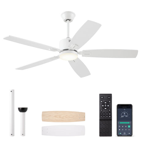 SUNMORY 52" Ceiling Fans with Lights, Smart Ceiling Fan with APP and Remote Control, Reversible DC Motor, Noiseless, Stepless Dimmable, Modern Ceiling Fan for Indoor/Outdoor Use, White SUNMORY