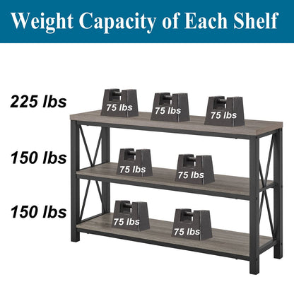 BON AUGURE Rustic Sofa Table Behind Couch, Industrial Console Tables for Entryway, 3 Tier Wood Shelves Entry Table with Storage for Foyer, Hallway, Front Door (47 Inch, Dark Grey Oak) - WoodArtSupply