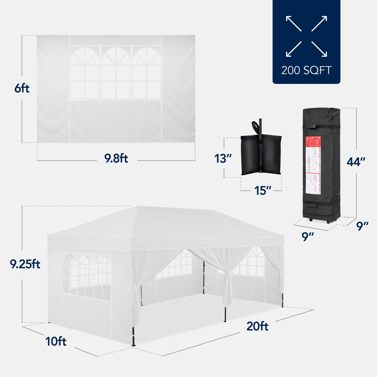 Best Choice Products 10x20 Party Tent, Heavy Duty Waterproof Large Outdoor Event Easy Pop Up Canopy Shelter w/Sidewalls, 1-Button Setup, Wheeled Case, Weight Bags - White Best Choice Products