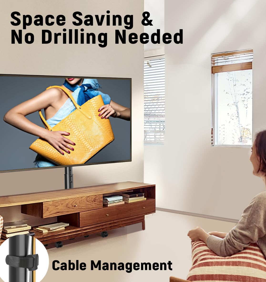 YOMT Mobile TV Cart Rolling TV Stand for 13-50 inch Screens, Tilting and Rotating Mount, Portrait to Landscape, Height Adjustable Portable TV Stand with Wheels Holds up to 44lbs Max VESA 200x200mm YOMT