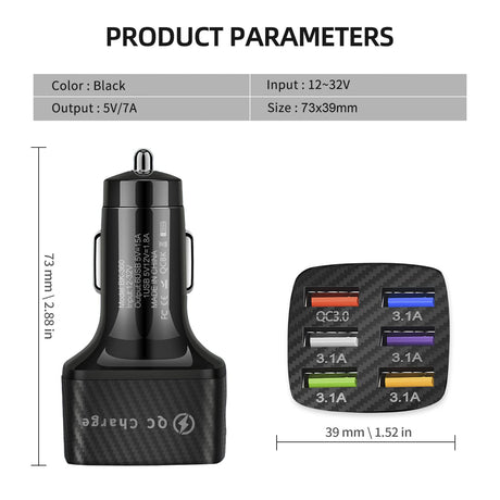 Amiss Car Charger Adapter, 6 USB Multi Port, Fast Charger, Include QC 3.0 and 5 Other Ports, Car Interior Accessories, Fit for iPhone 13/12/11/pro, Samsung Galaxy/Note S10/S9/S8, Android - Black Amiss