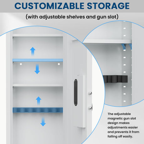 53.15" Tall Wall Safe Between the Studs 16" Centers, Hidden Wall Safes With Removable shelfs and Adjustable Gun Rack, Biometric Wall Gun Safe for Home Rifle, Cash, Jewelry, Documents - White ZenithZest