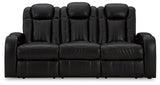 Signature Design by Ashley Caveman Den Modern Faux Leather Power Reclining Sofa with Adjustable Headrest, Drop Down Table, Electrical Outlets and LED Reading Lights, Black Signature Design by Ashley