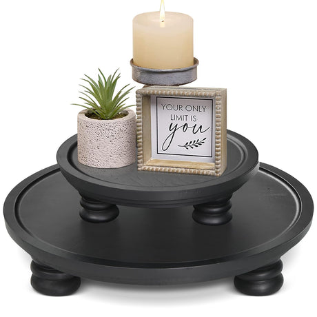 Uipame 2 Pcs Wooden Risers for Display, Round Wood Tray Decor, Farmhouse Pedestal Stand Decor for Indoor, Rustic Decorative Display Stand for Kitchen Counter Decor, Decorative Cake Holder Plate Uipame