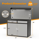 Rumetol 65" Heavy Duty Garage Workbench with Storage Drawers & Pegboard,2000lbs Capacity Metal Work Bench with Lockable Magnetic Cabinets,Adjustable LED Light for Workshop/Garage Rumetol