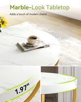 LITTLE TREE Round Coffee Table, 32" Circle Faux Marble Coffee Tables for Living Room, 2-Tier Golden Metal Legs Accent Center Table with Open Storage Modern Design Home Furniture (White and Gold) LITTLE TREE