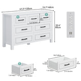 YITAHOME 7 Drawer Dresser with Built-in Power Outlet, Wood Dresser TV Stand with Large Drawers and Bar Handles, White Chest of Drawers for Living Room, Entryway YITAHOME