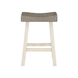 Lexicon Farmhouse Bar Table Set for 3 with Saddle Stools - Stylish White/Coffee Kitchen Dining Set Lexicon